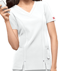 Style # D82851: WHITEDickies Xtreme STRETCH Women's 3-Pocket V-Neck Scrub Top