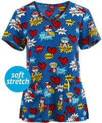 Dickies EDS Su-purr Cat Women's 2-Pocket V-Neck Print Scrub Top 