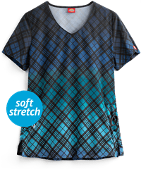 Dickies EDS Fading Plaid Women's 2-Pocket V-Neck Print Scrub Top
