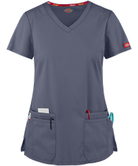 Style # D85906: PEWTEDickies EDS Signature Women's 4-Pocket Contemporary Fit V-Neck Scrub Top