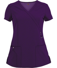 Style # D85956: EGGPLDickies Xtreme STRETCH Women's 3-Pocket Contemporary Fit Mock Wrap Scrub Top