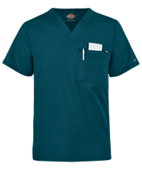 Dickies Balance Men's 2-Pocket V-Neck Rib Knit Panel Scrub Top