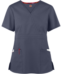 Style # D86806: PEWTEDickies EDS Signature Women's 3-Pocket Classic Fit Mock Wrap STRETCH Scrub Top