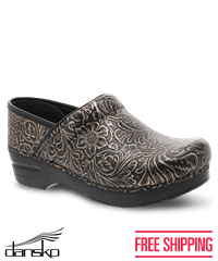 Dansko Professional Black Antique Tooled Women's Leather Nursing Clogs
