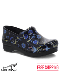 Dansko Professional Blue Garden Women's Patent Leather Nursing Clogs