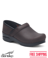 Style # DANSKBRO: Dansko Professional Antique Brown/Black Women's Leather Nursing Clogs