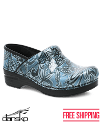 Dansko Professional Denim Floral Patent Women's Leather Nursing Clogs