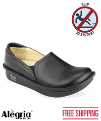 Alegria Black Leather Debra Women's Slip-On Nursing Shoes