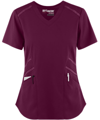 Grey's Anatomy Impact Moto Women's 3-Pocket STRETCH Pin tuck Shaped V-Neck Scrub Top