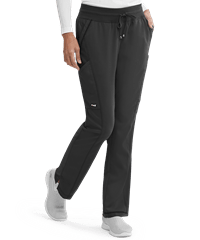 Grey's Anatomy Women's 4-Pocket PETITE Modern Fit Knit Waistband Mesh Trim Scrub Pants