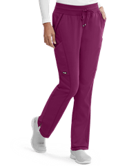 Grey's Anatomy Women's 4-Pocket Modern Fit Knit Waistband Mesh Trim Drawstring Scrub Pants