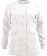 Style # GA4450: WHITEGrey's Anatomy Women's 4-Pocket Round Neck Warm-Up Scrub Jacket 