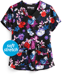 Grey's Anatomy Hidden Garden Casey Women's 4-Pocket V-Neck Print Scrub Top