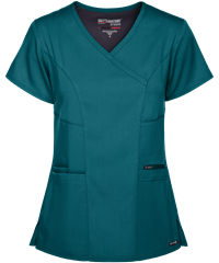 Style # GRS001: BAHAMGrey's Anatomy Spandex STRETCH Kim Women's 3-Pocket Mock Wrap Scrub Top