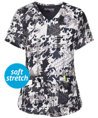 Grey's Anatomy Spandex STRETCH Abstract Hounds Tooth Women's 4-Pocket V-Neck Print Scrub Top
