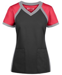Grey's Anatomy Spandex STRETCH Women's 3-Pocket Color Block V-Neck Scrub Top