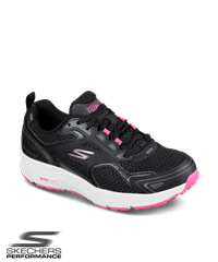 Skechers Go Run Black Leather/Pink Trim Consistent Women's Mesh Lace Up Athletic Nursing Shoes 