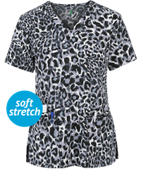 Green Town Animal Instinct Women's 3-Pocket V-Neck Print Scrub Top