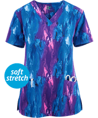 Green Town Marble Hues Women's 3-Pocket V-Neck Print Scrub Top