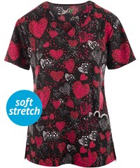 Green Town A Million Little Hearts Women's 3-Pocket V-Neck Print Scrub Top