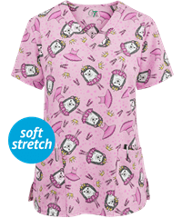 Green Town Pointe Princess Women's 3-Pocket V-Neck Print Scrub Top