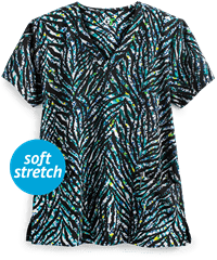 Green Town Wild Side Women's 3-Pocket V-Neck STRETCH Print Scrub Top