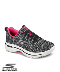 Skechers Black Textile/ Hot Pink Trim Go Walk Arch Fit Unify Women's Lace Up Athletic Nursing Shoes