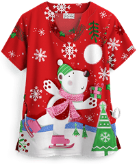 UA Polar Bear Fun Red Women's 2-Pocket Scallop Neck Print Top