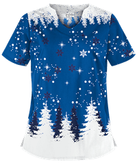 UA Best Buy Scrubs Winter Forest Royal Women's 2-Pocket Scallop Neck Print Top