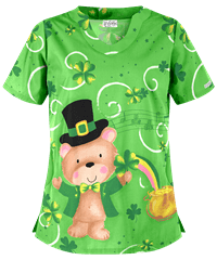 UA Pot O' Gold Grass Green Women's 2-Pocket Scallop Neck Print Scrub Top