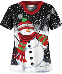 UA Snow Season Black Printed Women's 2-Pocket Scalloped Scrub Top