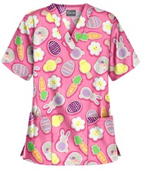 UA Easter Cookies Ballet Pink Women's 2-Pocket V-Neck Print Scrub Top