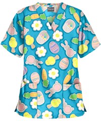 UA Easter Cookies Turquoise Women's 2-Pocket V-Neck Print Scrub Top