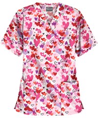 UA Love White Printed Women's 2-Pocket V-Neck Scrub Top 