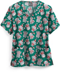 UA Holiday Monsters Hunter Women's 2-Pocket V-Neck Print Scrub Top