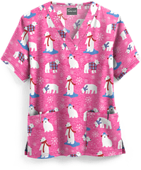 UA Polar Ice Fuchsia Women's 2-Pocket V-Neck Print Scrub Top