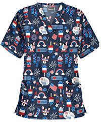 UA Red, White, and Cool Navy Women's 2-Pocket V-Neck Print Scrub Top