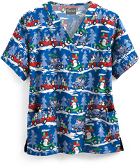 UA Traveling with Santa Royal Women's 2-Pocket V-Neck Print Scrub Top