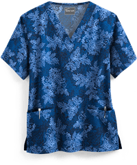 UA Winter Holly Navy Women's 2-Pocket V-Neck Print Scrub Top