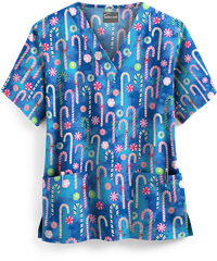UA Winter Candy Royal Women's 2-Pocket V-Neck Print Scrub Top