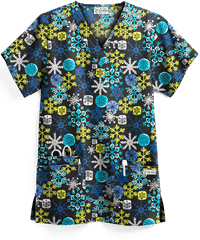 UA Snowflake Bliss Black Printed Women's 3-Pocket V-Neck Scrub Top