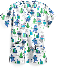 UA Beary Fun Winter White Printed Women's 3-Pocket V-Neck Top