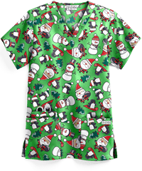 UA Christmas with Santa Gecko Women's 3-Pocket V-Neck Print Scrub Top