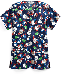 UA Christmas with Santa Navy Women's 3-Pocket V-Neck Print Scrub Top