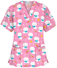 UA Best Buy Scrubs Easter Egg Hunt Pink Women's 3-Pocket V-Neck Print Top