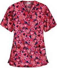 UA Lota' Love Navy Women's 3-Pocket V-Neck Print Scrub Top