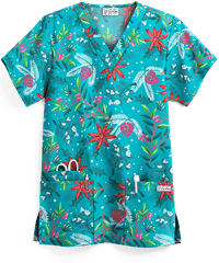 UA Poinsettia Garden Turquoise Women's 3-Pocket V-Neck Print Top