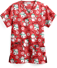 UA Let it Snowmen Red Women's 3-Pocket V-Neck Print Top