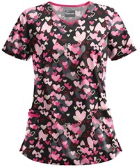 Butter-Soft Love Black Printed Women's 3-Pocket Criss Cross Scrub Top