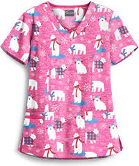 Butter-Soft Polar Ice Fuchsia Women's 3-Pocket Criss Cross Print Scrub Top